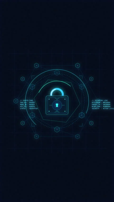 Digital lock icon with cyber security data encryption, network protection Stock Footage 347562517
