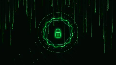 Digital lock icon with glowing green matrix rain effect in dark background .. Stock-Footage 342322439