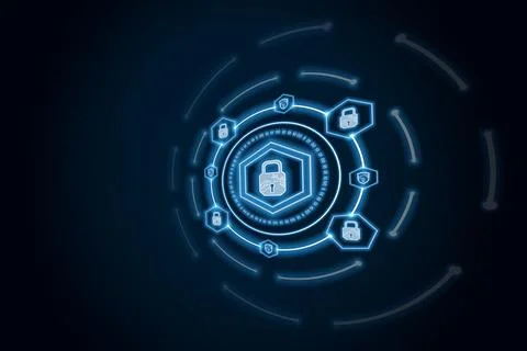 Digital lock icon interface with circle binary numders and shield. Stock Photos