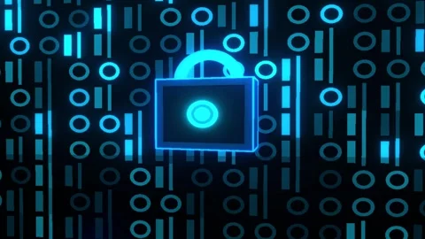 Digital lock icons glowing on binary code streams during data security concep 库存影片 347615939