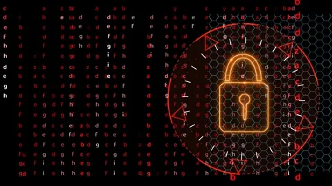 Digital Lock Symbol with Abstract Background and Geometric Elements Stock Footage 330514469