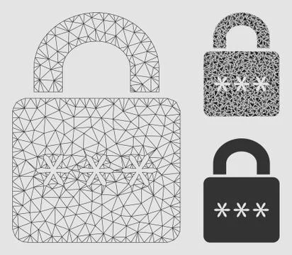 Digital Lock Vector Mesh Network Model and Triangle Mosaic Icon Stock Illustration