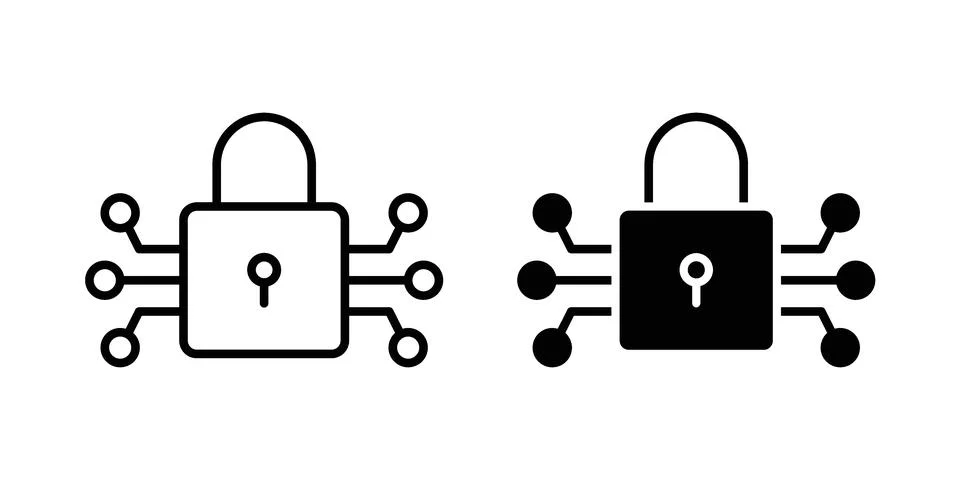Digital Locked icon linear versions pack on white background イラスト素材