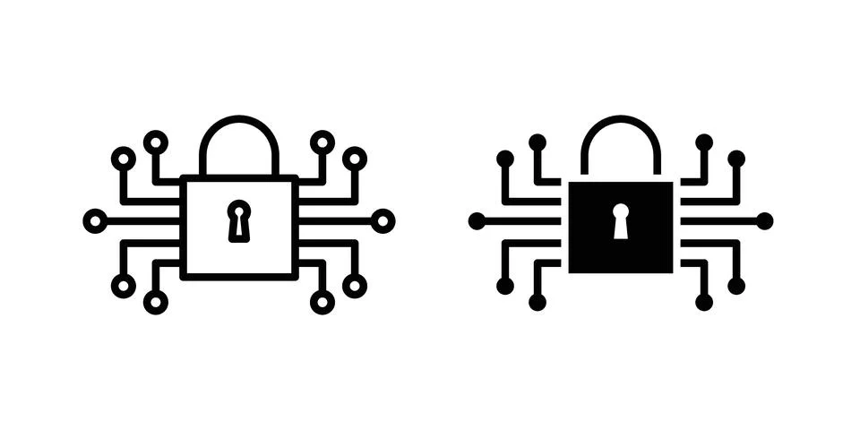 Digital Locked icon set modern line and solid style collection. Stock Illustration