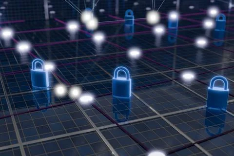 Digital locks represent cybersecurity in a virtual network Illustrazione stock