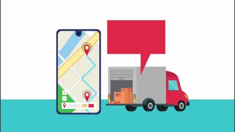 Digital logistics concept with smart phone map application showing route an.. 動画素材 338425420