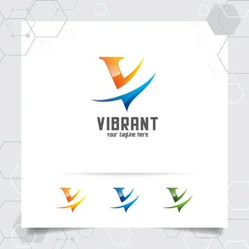 Digital logo 3D letter V design vector with modern colorful style for technol Stock Illustration