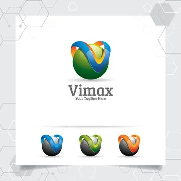 Digital logo 3D letter V design vector with modern colorful style for technol Illustrazione stock