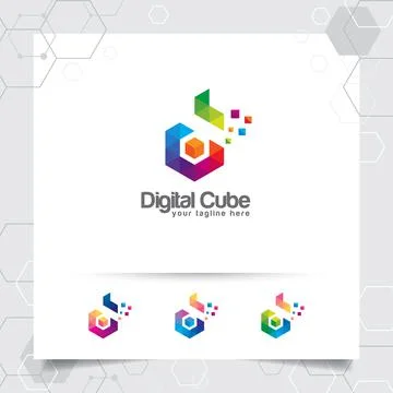 Digital logo design vector letter D concept with modern colorful pixel for te Stock Illustration