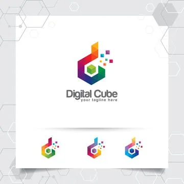 Digital logo design vector letter D concept with modern colorful pixel for te Stock Illustration