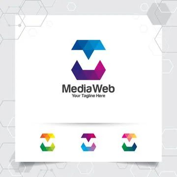 Digital logo letter M design vector with modern colorful pixel icon for techn Stock Illustration