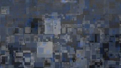 Digital loopable abstract glitch, pixelated blue background, tech noise effect Stock Footage 331684970