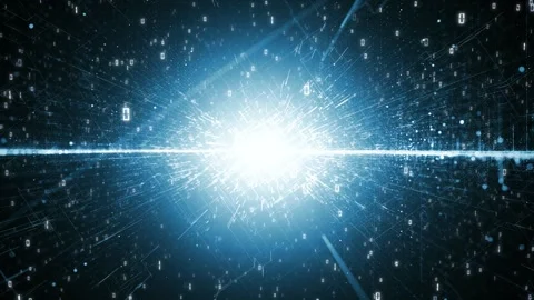 Digital looped glow cyberspace network tunnel with binary numbers Stock Footage 345683933