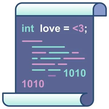 Digital love coding script with binary numbers flat outline icon. Stock Illustration