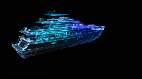 Digital low poly wireframe of futuristic Luxury yacht. Line formation of 3d 스톡 동영상 163349123
