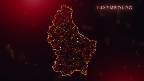 Digital Luxembourg Map Motion Reveal With Abstract Red And Orange Plexus Ne.. Stock Footage 330384725