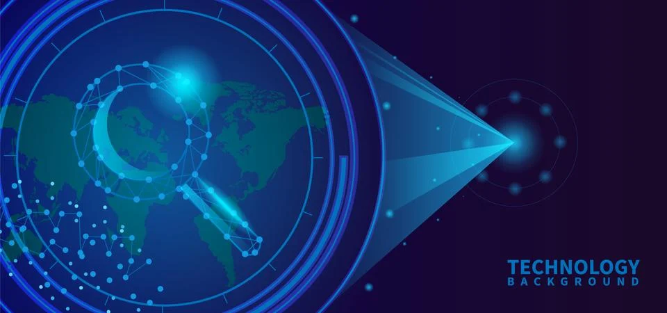 Digital magnifying technology background design on blue Stock-Illustration