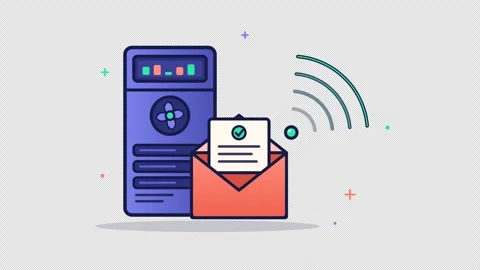 Digital Mail Server Sending and Receiving Email Notifications and Alerts Stock Footage 348238748