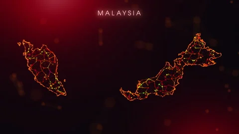 Digital Malaysia Map Motion Reveal With Abstract Red And Orange Plexus Netw.. Stock Footage 332039368