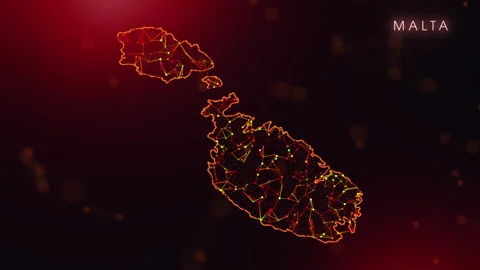 Digital Malta Map Motion Reveal With Abstract Red And Orange Plexus Network.. Stock Footage 331134639
