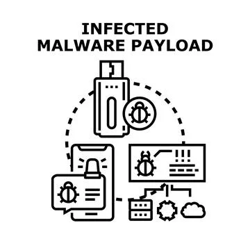 Digital malware payload infecting computer network devices イラスト素材