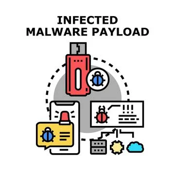 Digital malware payload infecting computer network devices Stock-Illustration