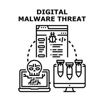 Digital malware threat attacking computer systems concept Stockillustratie