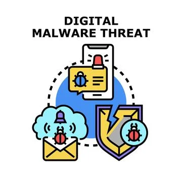 Digital malware threat attacking data security systems Stock Illustration