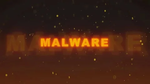 Digital Malware Warning Text with Glowing Orange Binary Code Particles on Dark Stock Footage 336774878