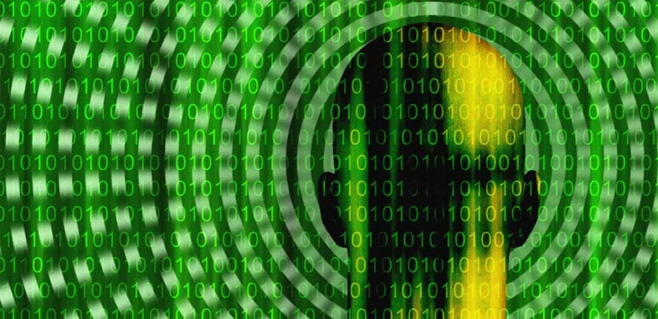 Digital man. Binary code Surreal digital art. Well built man with binary c... 스톡 사진