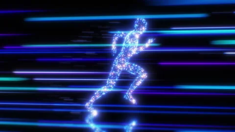 Digital Man Running Fast Through Big Data Stream Futuristic Concept. Abstract Stock Footage 273505905