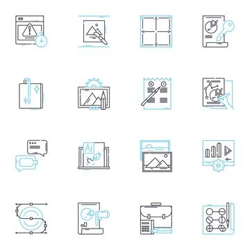 Digital management linear icons set. Automation, Integration, Optimization イラスト素材