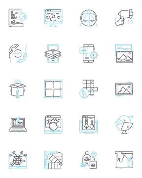 Digital management linear icons set. Automation, Integration, Optimization 스톡 일러스트