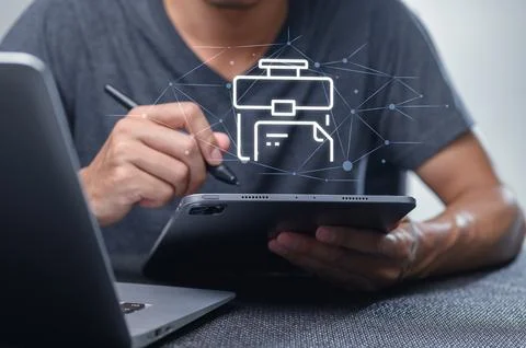 Digital Management Tools for Professionals in Modern Workspace Stock Photos