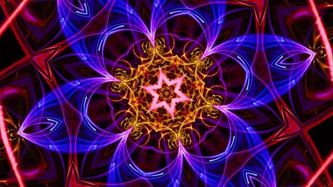 Digital mandala animation. Abstract glowing kaleidoscope motion graphic for VJ 動画素材 331196829