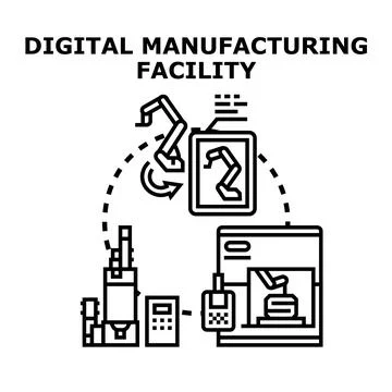 Digital manufacturing facility with smart industrial production Illustrazione stock