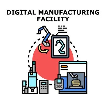Digital manufacturing facility with smart industrial production Illustrazione stock