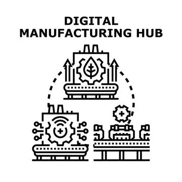 Digital manufacturing hub system using sustainable technology Stock Illustration