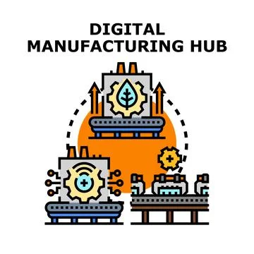 Digital manufacturing hub system using sustainable technology Stock Illustration