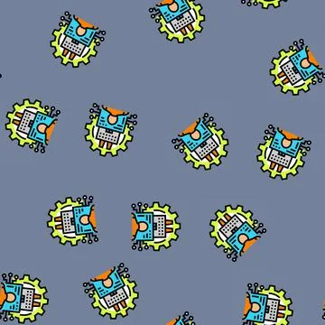 Digital manufacturing industry 5 vector seamless pattern Stock Illustration