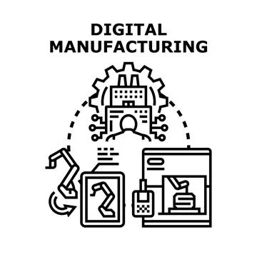 Digital manufacturing process with industrial automation and control Stock Illustration