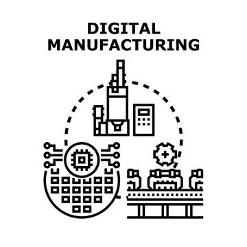 Digital manufacturing producing future innovative industry products Stock Illustration