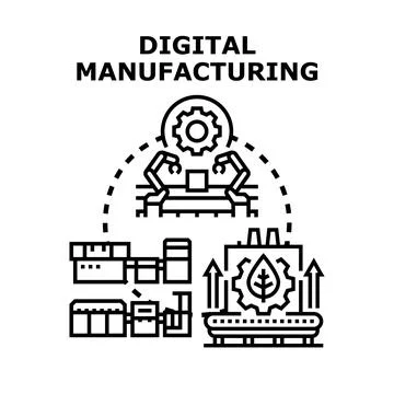 Digital manufacturing technology illustrates processes for smart industry, ut 스톡 일러스트