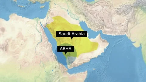 Digital map animation highlighting the city of abha in saudi arabia a graphical Stock Footage 345600944