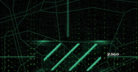 Digital map with animation overlaying binary code and numerical data Video stock 303608860