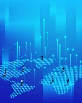 Digital map with beams of connectivity and global teams, showcasing integration Stock Photos