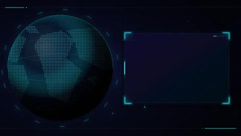 Digital map composed of glowing dots and futuristic interface on dark backg.. 動画素材 336365083