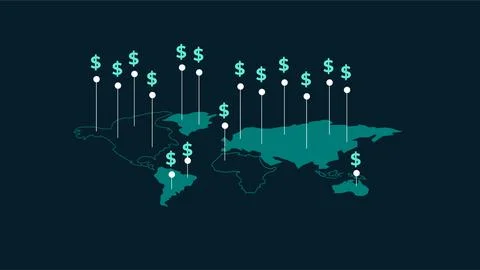 Digital Map of Financial Data with Dollar Symbols. Stock Illustration