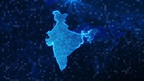 Digital Map of India blue circuit board background. India Map with artificial Stock Footage 317596801