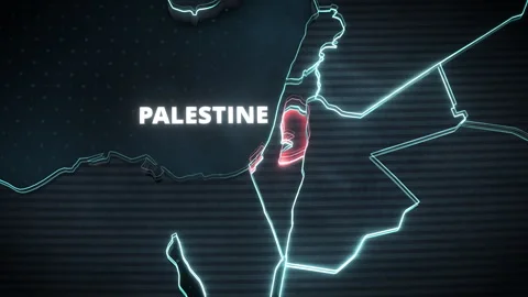Digital Map Of Palestine With Red Pulsating Alert Highlight Vidéo 336123063